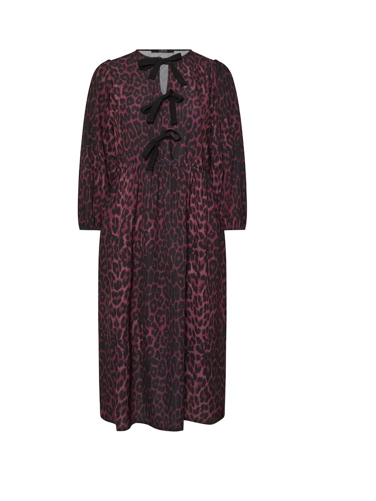 Yours Curve Purple Limited Long Sleeve Leopard Print Bow Dress - Image 5 of 5