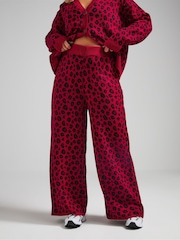 Yours Curve Red Limited Leopard Print Wide Leg Trousers - Image 1 of 5