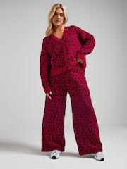 Yours Curve Red Limited Leopard Print Wide Leg Trousers - Image 2 of 5