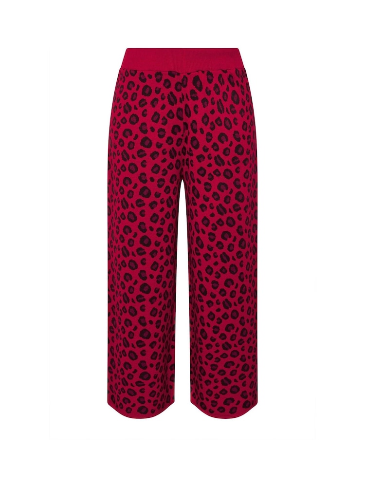 Yours Curve Red Limited Leopard Print Wide Leg Trousers - Image 5 of 5