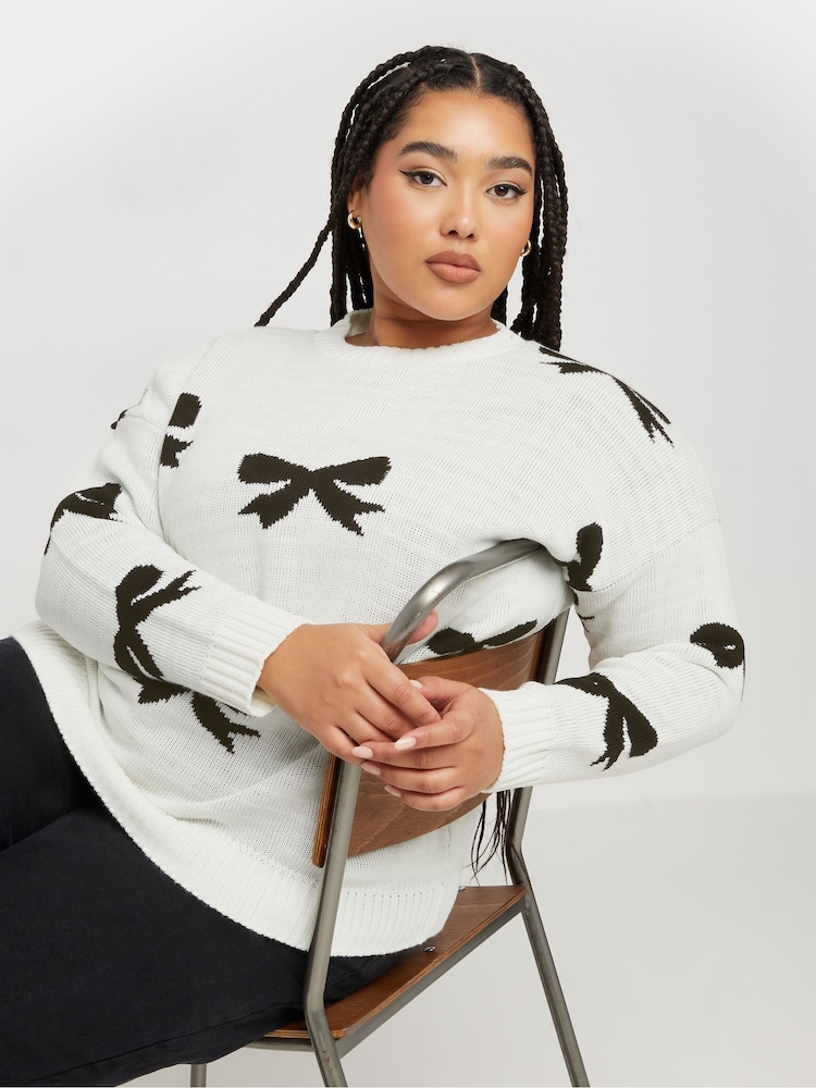 Yours Curve White Limited Bow Jumper - Image 1 of 5