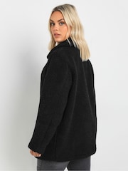 Yours Curve Black Heavy Zip Through Borg Jacket - Image 3 of 6