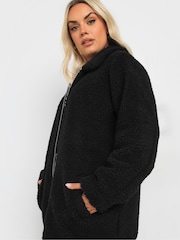 Yours Curve Black Heavy Zip Through Borg Jacket - Image 5 of 6
