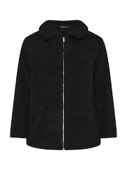 Yours Curve Black Heavy Zip Through Borg Jacket - Image 6 of 6