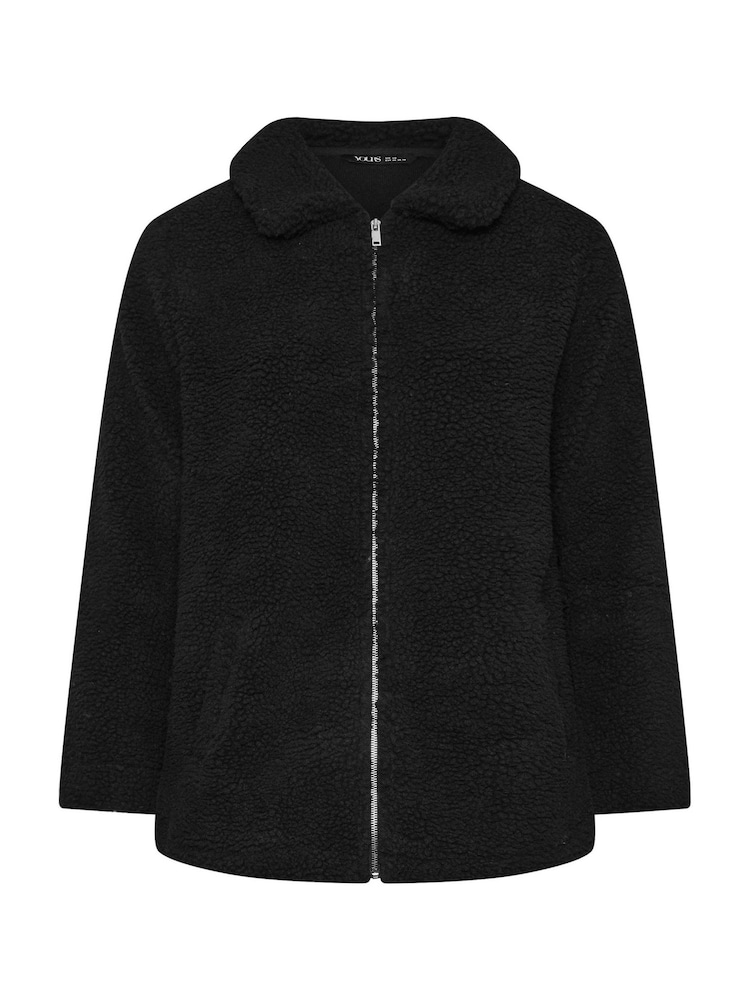 Yours Curve Black Heavy Zip Through Borg Jacket - Image 6 of 6
