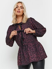 Yours Curve Purple Limited Long Sleeve Leopard Bow Top - Image 2 of 6