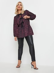 Yours Curve Purple Limited Long Sleeve Leopard Bow Top - Image 3 of 6