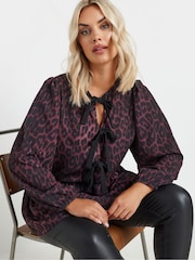 Yours Curve Purple Limited Long Sleeve Leopard Bow Top - Image 5 of 6