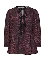 Yours Curve Purple Limited Long Sleeve Leopard Bow Top - Image 6 of 6