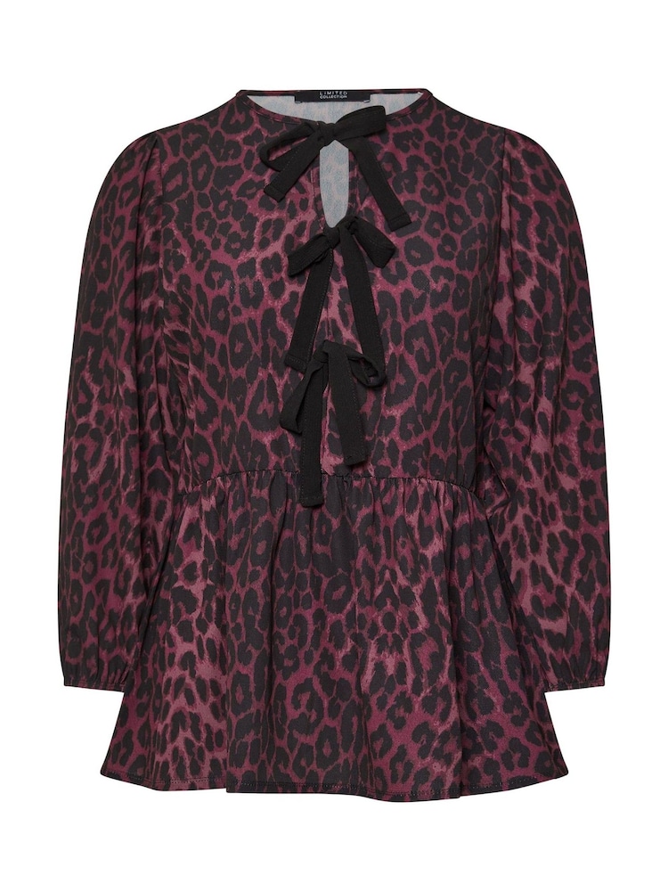 Yours Curve Purple Limited Long Sleeve Leopard Bow Top - Image 6 of 6 Yours Curve Purple Limited Long Sleeve Leopard Bow Top - Image 6 of 6