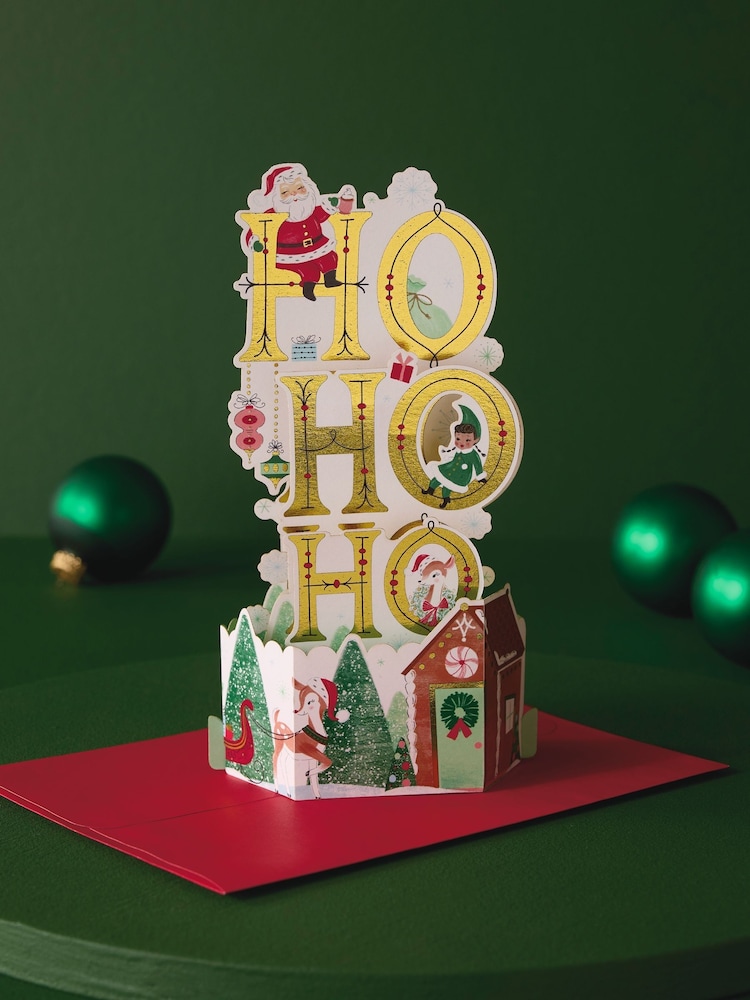 Hallmark White 3D Pop Up 'Ho Ho Ho' Design Christmas Card - Image 1 of 4