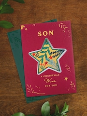 Hallmark Red Keepsake Bauble Design Christmas Card for Son - Image 1 of 4