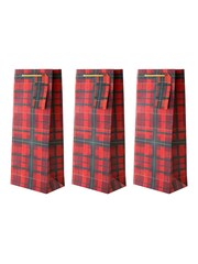 Hallmark 3 Pack Red Christmas Gift Bottle Bags in 1 Tartan Design - Image 2 of 4