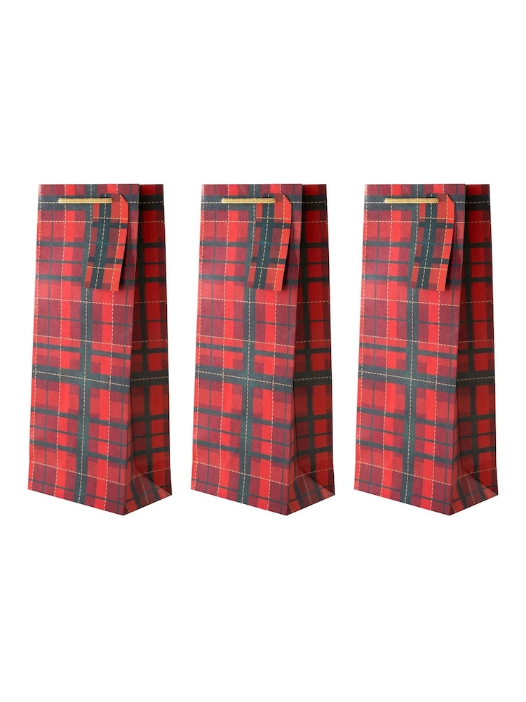 Hallmark 3 Pack Red Christmas Gift Bottle Bags in 1 Tartan Design - Image 2 of 4
