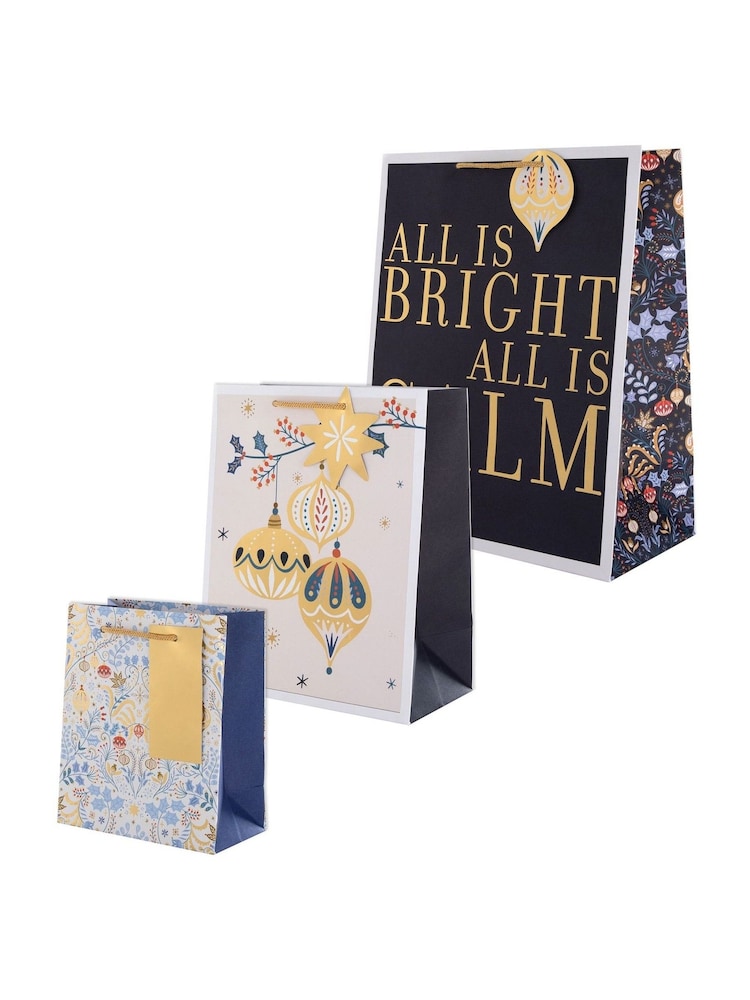 Hallmark 3 Pack Blue Christmas Gift Bags in 3 Festive Designs - Image 2 of 4