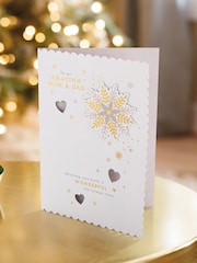 Hallmark White Snowflake & Hearts Christmas Card for Mum & Dad - Image 1 of 4