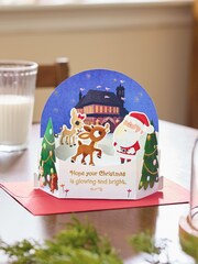 Hallmark Blue 3D Pop Up Santa & Rudolph Design Christmas Card - Image 1 of 4