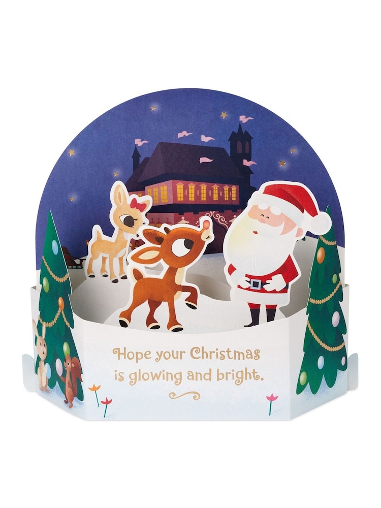 Hallmark Blue 3D Pop Up Santa & Rudolph Design Christmas Card - Image 2 of 4