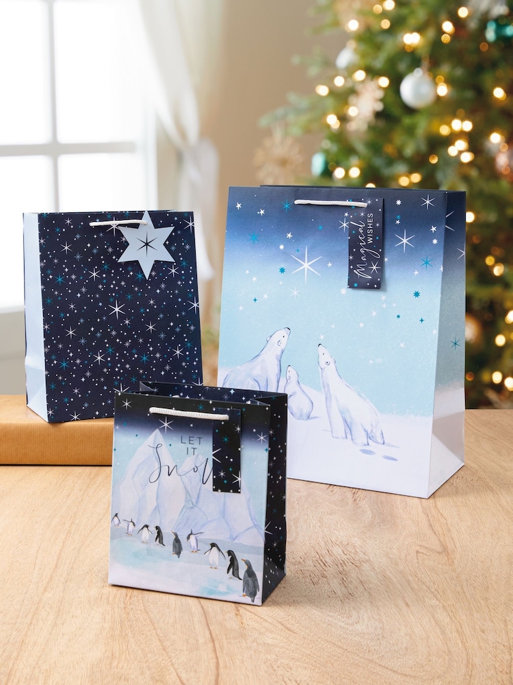 Hallmark 3 Pack Blue Christmas Gift Bags in 3 Arctic Designs - Image 1 of 4