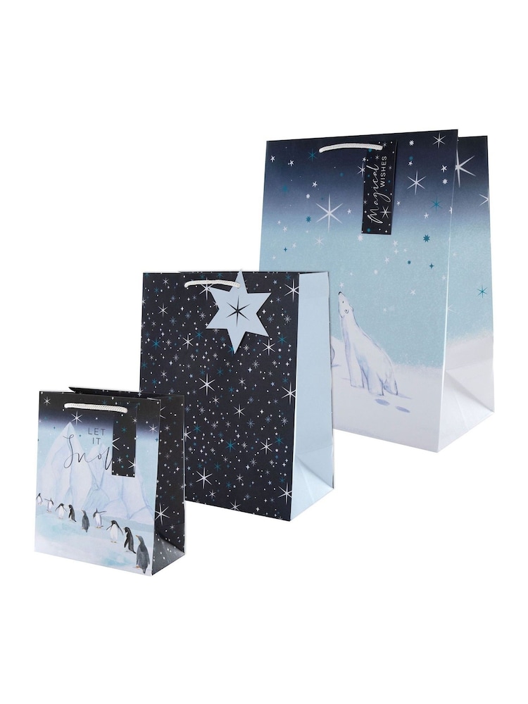Hallmark 3 Pack Blue Christmas Gift Bags in 3 Arctic Designs - Image 2 of 4