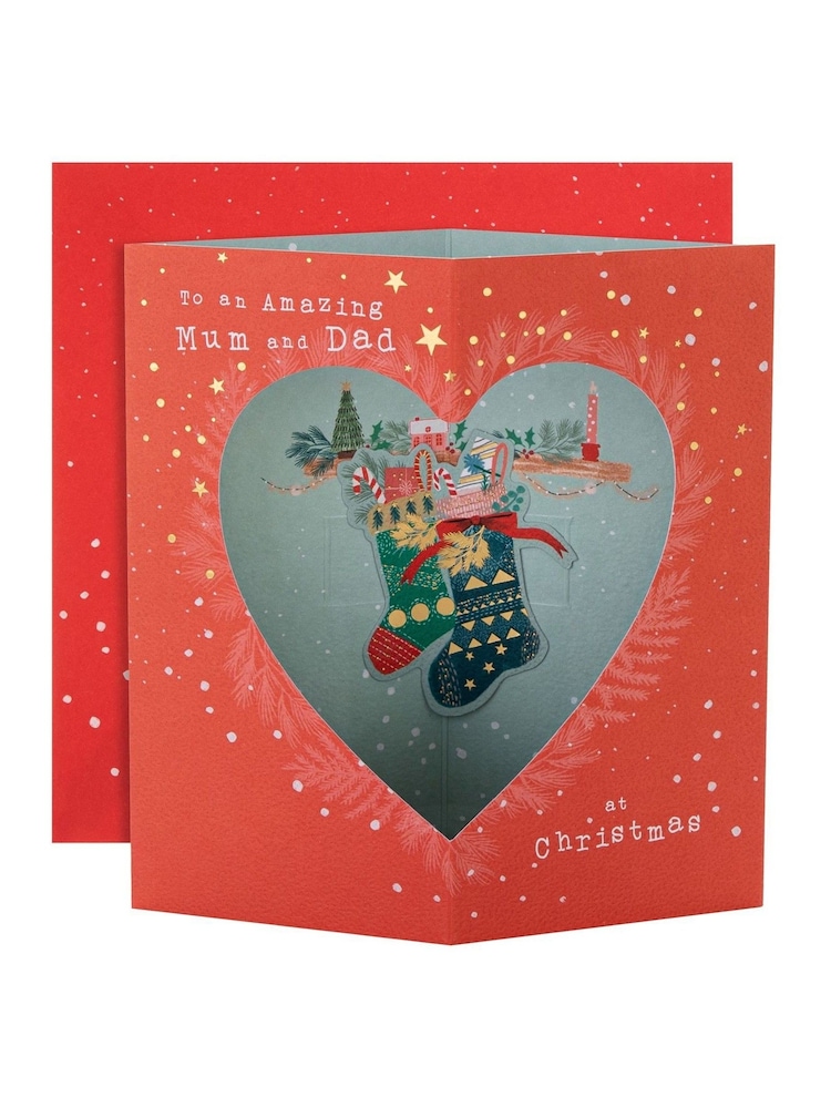 Hallmark Red Christmas Stocking Christmas Card for Mum & Dad - Image 2 of 4