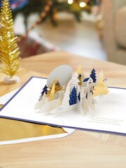 Hallmark White 3D Pop Up Gold Coloured Woodland Christmas Card - Image 1 of 4