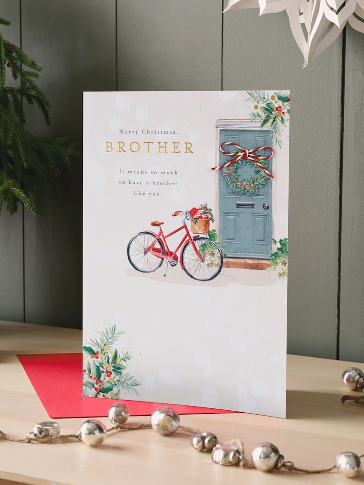 Hallmark White Bicycle & Door Christmas Card for Brother - Image 1 of 4