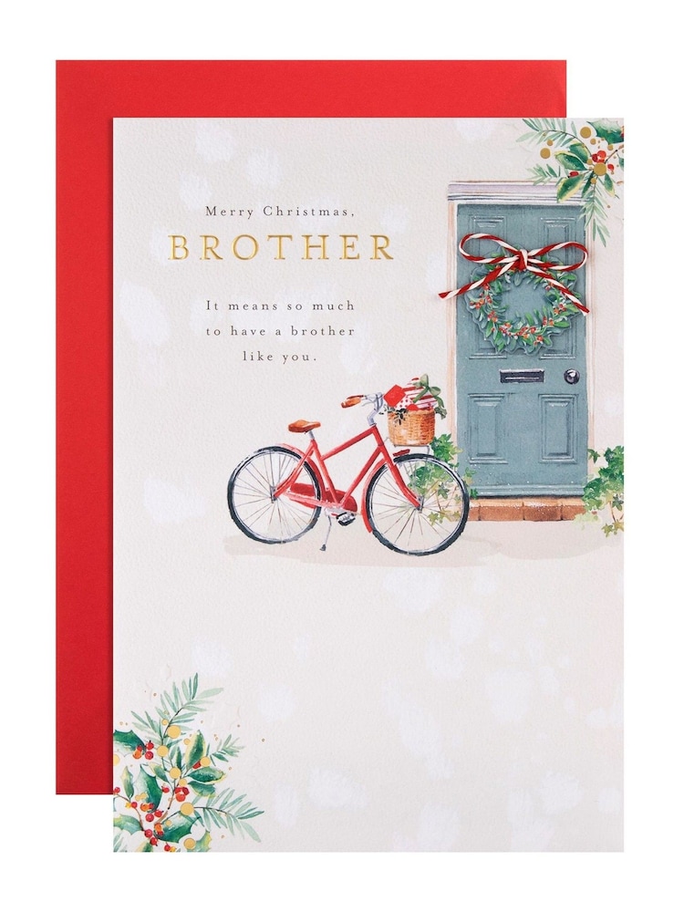 Hallmark White Bicycle & Door Christmas Card for Brother - Image 2 of 4