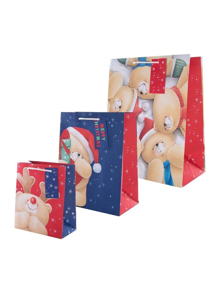 Hallmark 3 Pack Red Christmas Gift Bags in 3 Forever Friends Designs - Image 2 of 4