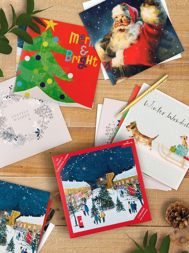 Hallmark White 30 Pack Christmas Cards in 5 Illustrated Designs - Image 1 of 4