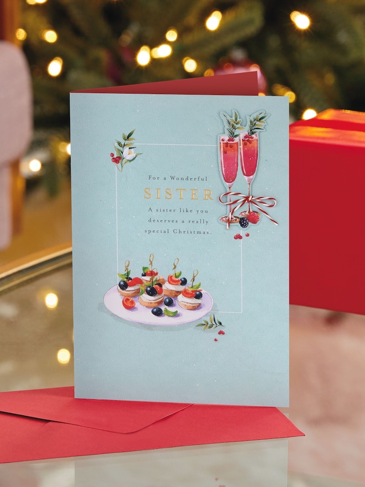 Hallmark Blue Cocktails & Canapés Christmas Card for Sister - Image 1 of 4