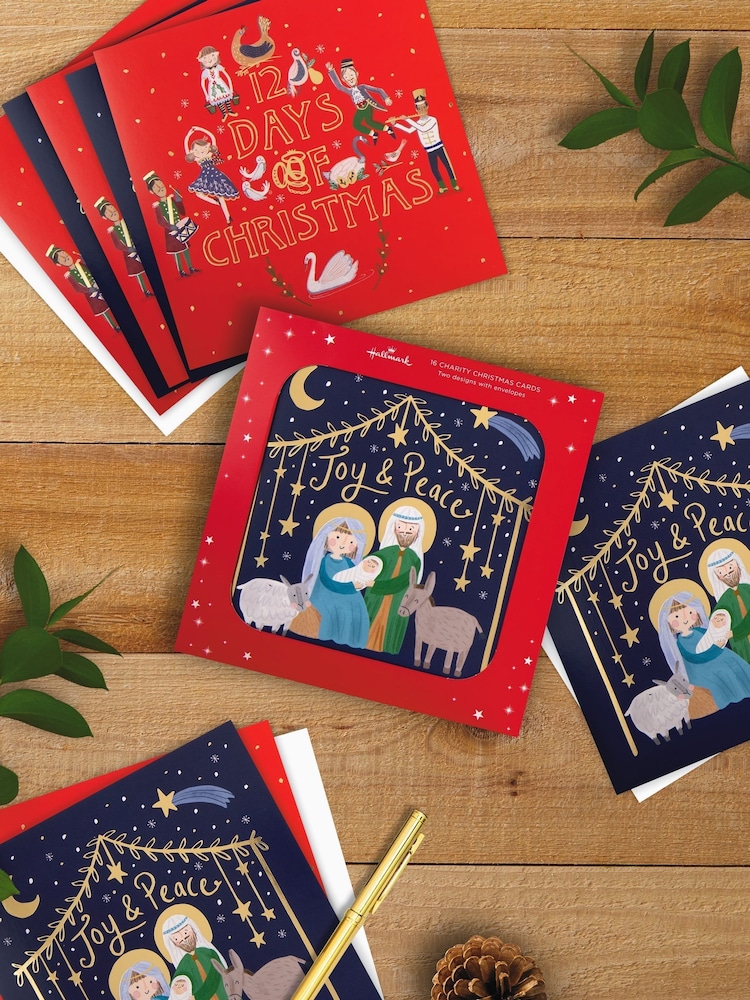 Hallmark Blue 16 Pack Christmas Cards in 2 Festive Designs - Image 1 of 4