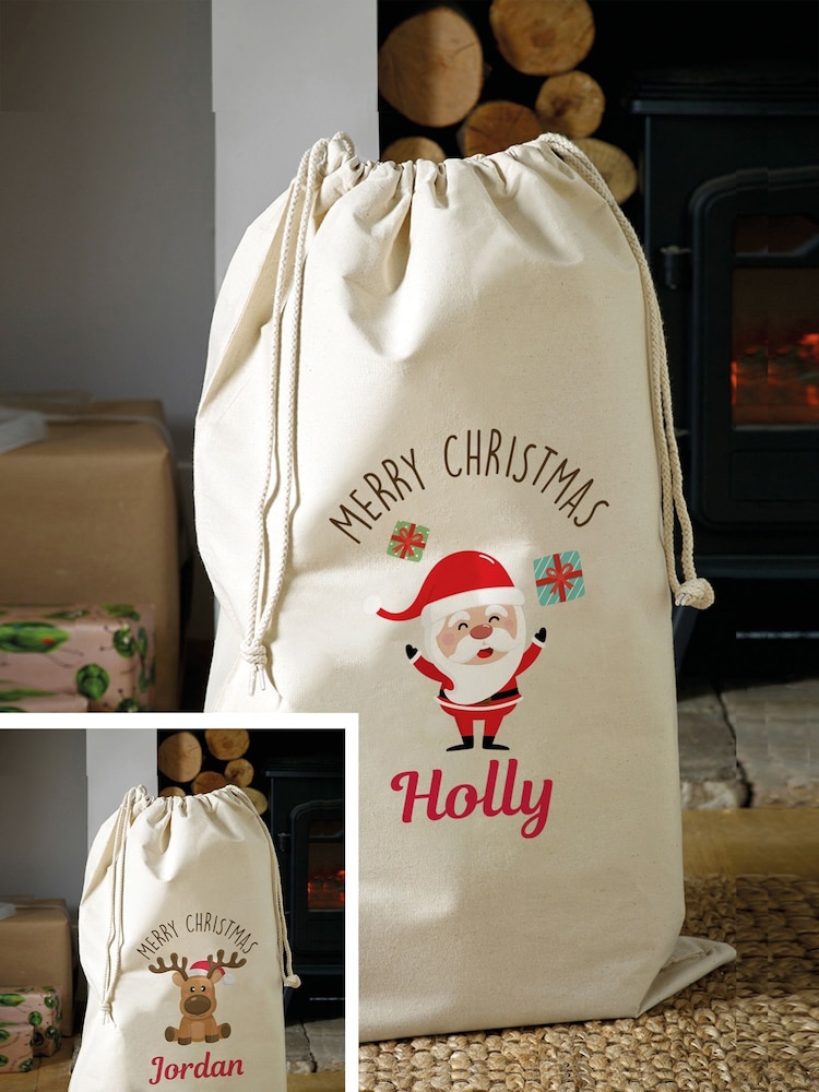 Personalised 100% Cotton Santa Or Reindeer Christmas Sack by Loveabode - Image 1 of 8