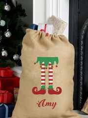 Personalised Hessian Elf Legs Christmas Sack by Loveabode - Image 3 of 4