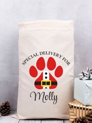 Personalised 100% Cotton Small Dog Paw Print Christmas Sack by Loveabode - Image 3 of 4