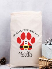 Personalised 100% Cotton Small Dog Paw Print Christmas Sack by Loveabode - Image 4 of 4
