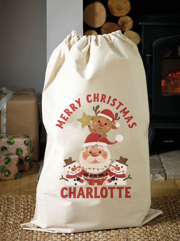 Personalised 100% Cotton Santa & Gang Christmas Sack by Loveabode - Image 1 of 4