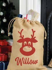 Personalised 100% Cotton Large Rudolf Family Jute Christmas Sacks by Loveabode - Image 2 of 4