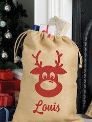 Personalised 100% Cotton Large Rudolf Family Jute Christmas Sacks by Loveabode - Image 3 of 4