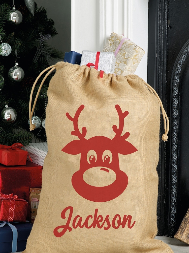 Personalised 100% Cotton Large Rudolf Family Jute Christmas Sacks by Loveabode - Image 4 of 4