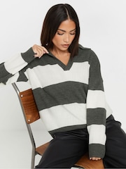 PixieGirl Petite Grey Stripe Collar Jumper - Image 1 of 5
