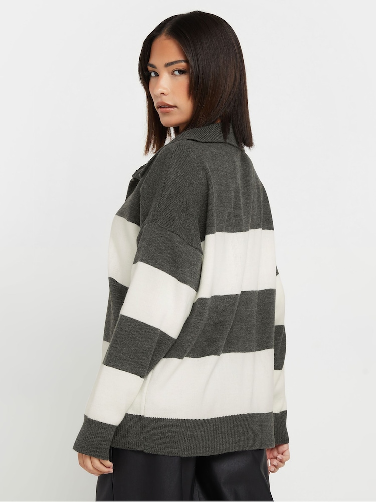 PixieGirl Petite Grey Stripe Collar Jumper - Image 4 of 5