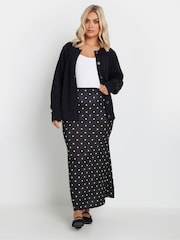 Yours Curve Black Limited Polka Dot Fishtail Skirt - Image 2 of 5