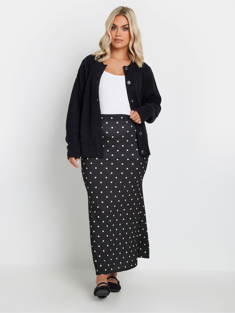 Yours Curve Black Limited Polka Dot Fishtail Skirt - Image 2 of 5