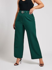 Yours Curve Green London Premium High Waist Straight Trousers With Belt - Image 1 of 5