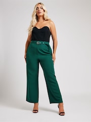 Yours Curve Green London Premium High Waist Straight Trousers With Belt - Image 2 of 5