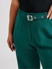 Yours Curve Green London Premium High Waist Straight Trousers With Belt - Image 4 of 5