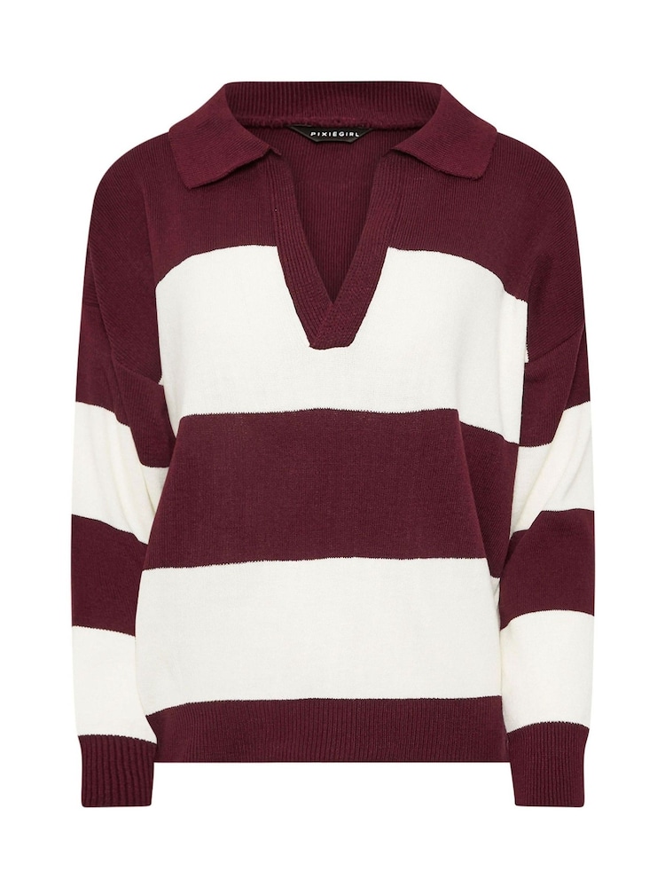 PixieGirl Petite Red Stripe Collar Jumper - Image 5 of 5