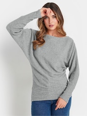 Long Tall Sally Grey Ribbed Soft Touch Batwing Top - Image 1 of 5
