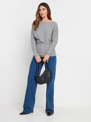 Long Tall Sally Grey Ribbed Soft Touch Batwing Top - Image 3 of 5